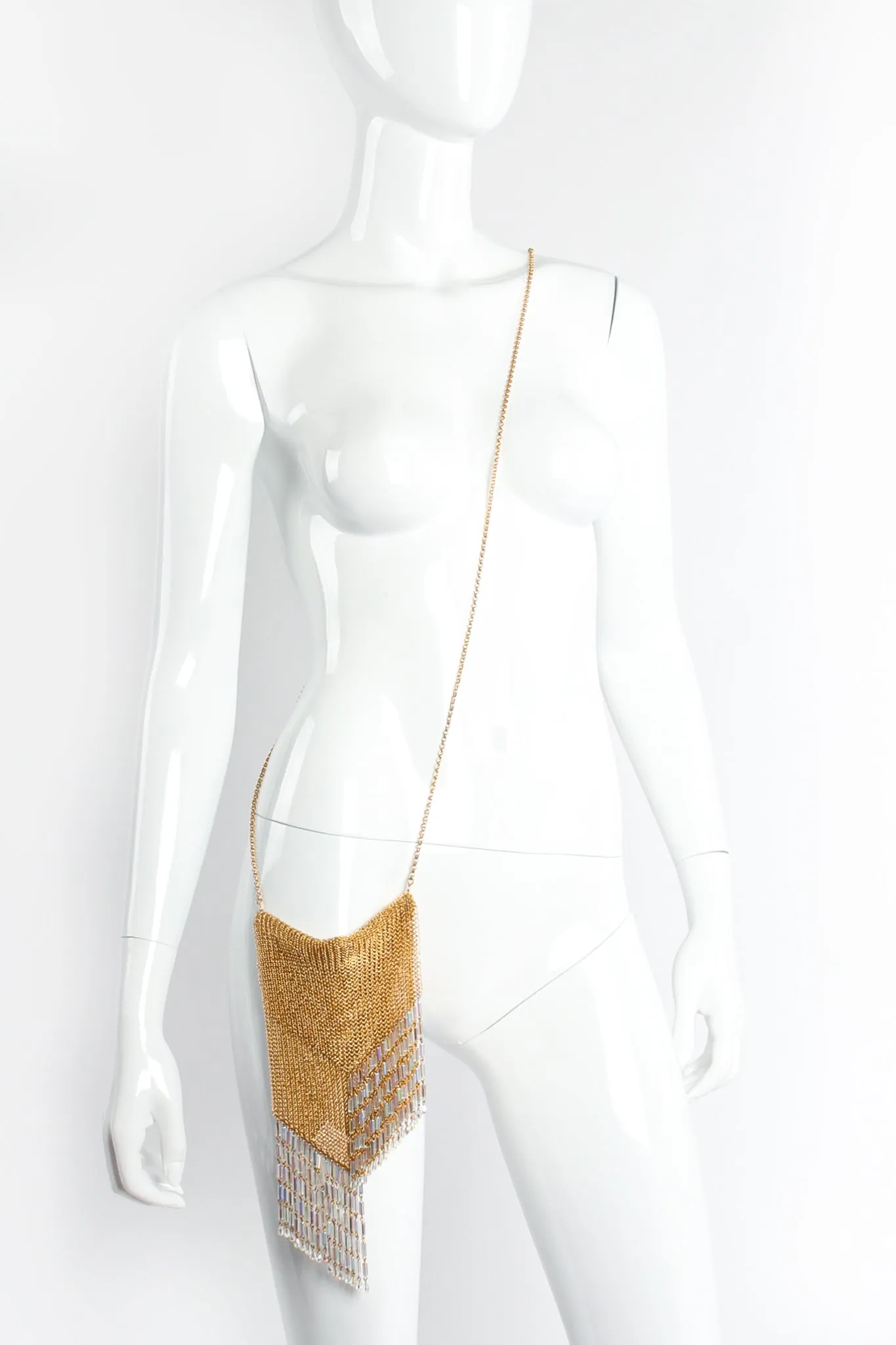 Gold Plated Asymmetrical Mesh Chain Fringe Bag