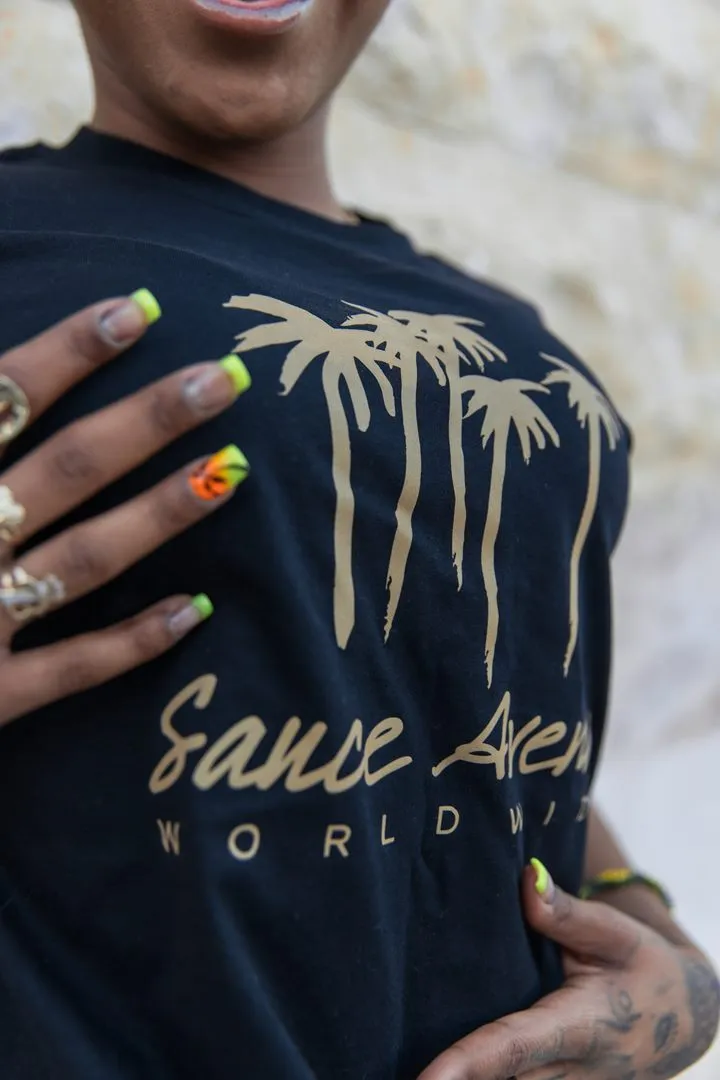 Gold Reflective Palm Trees SA Worldwide | Black Tee