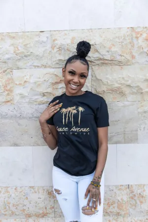 Gold Reflective Palm Trees SA Worldwide | Black Tee
