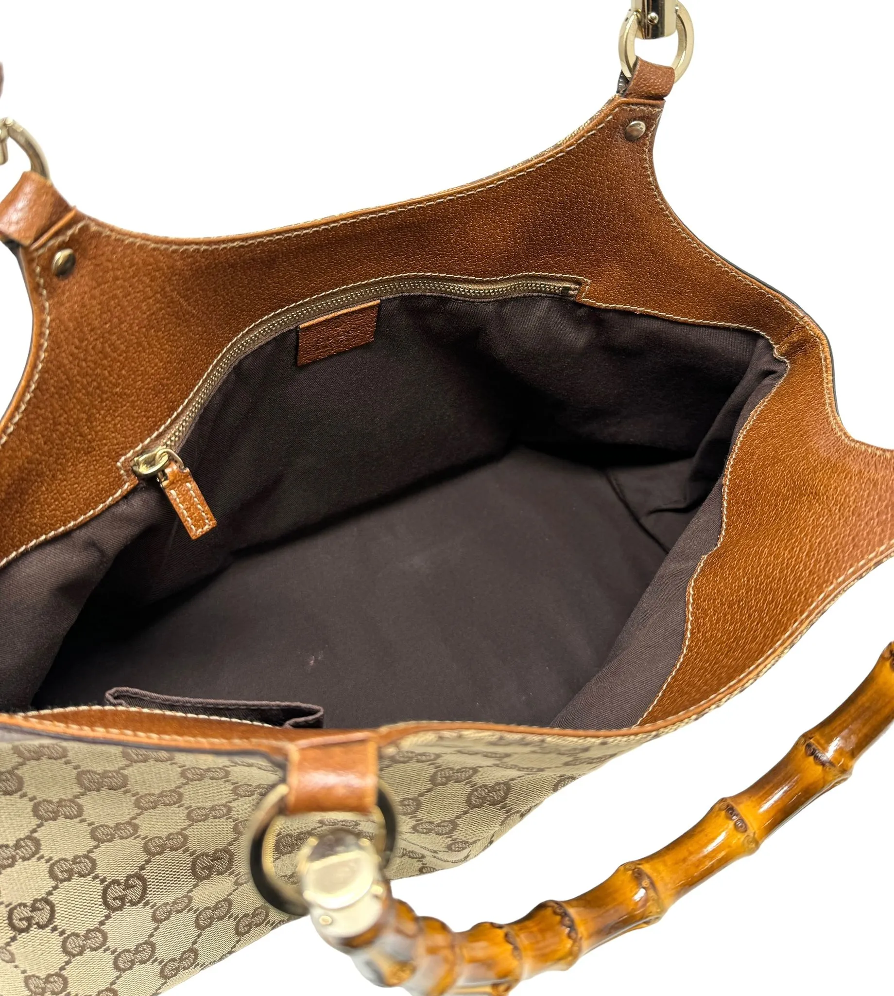 Gucci Beige Bamboo Logo Shoulder Bag