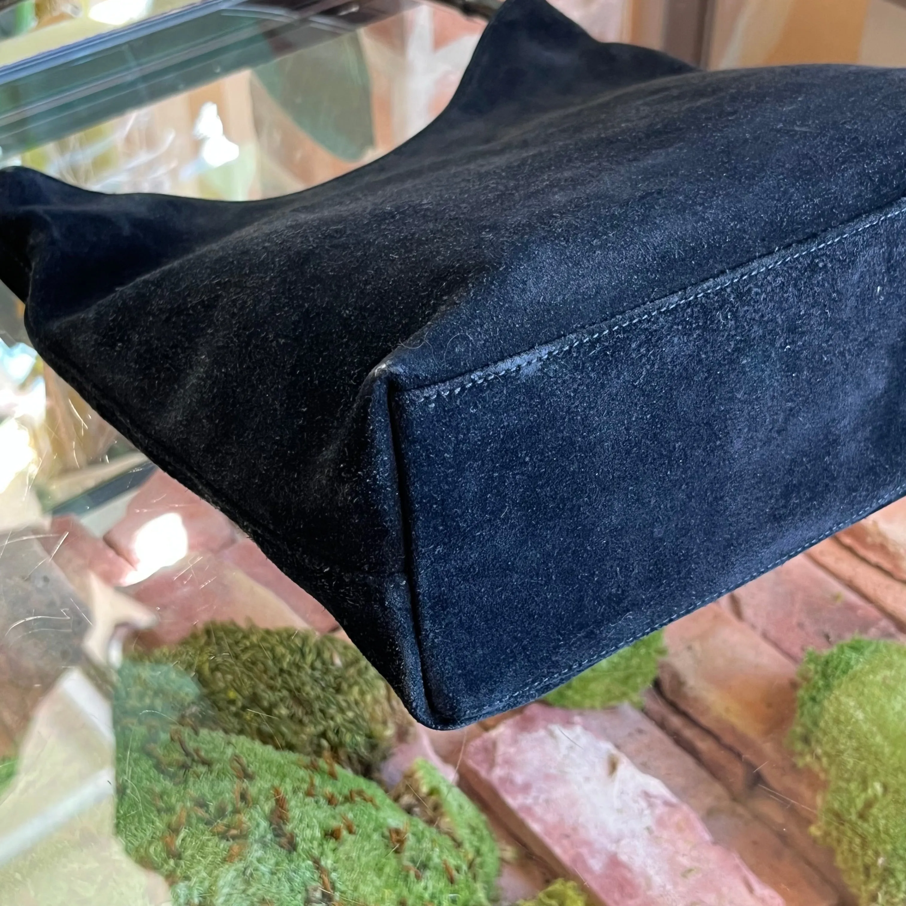 GUCCI Black Suede Bamboo Handle Shoulder Bag
