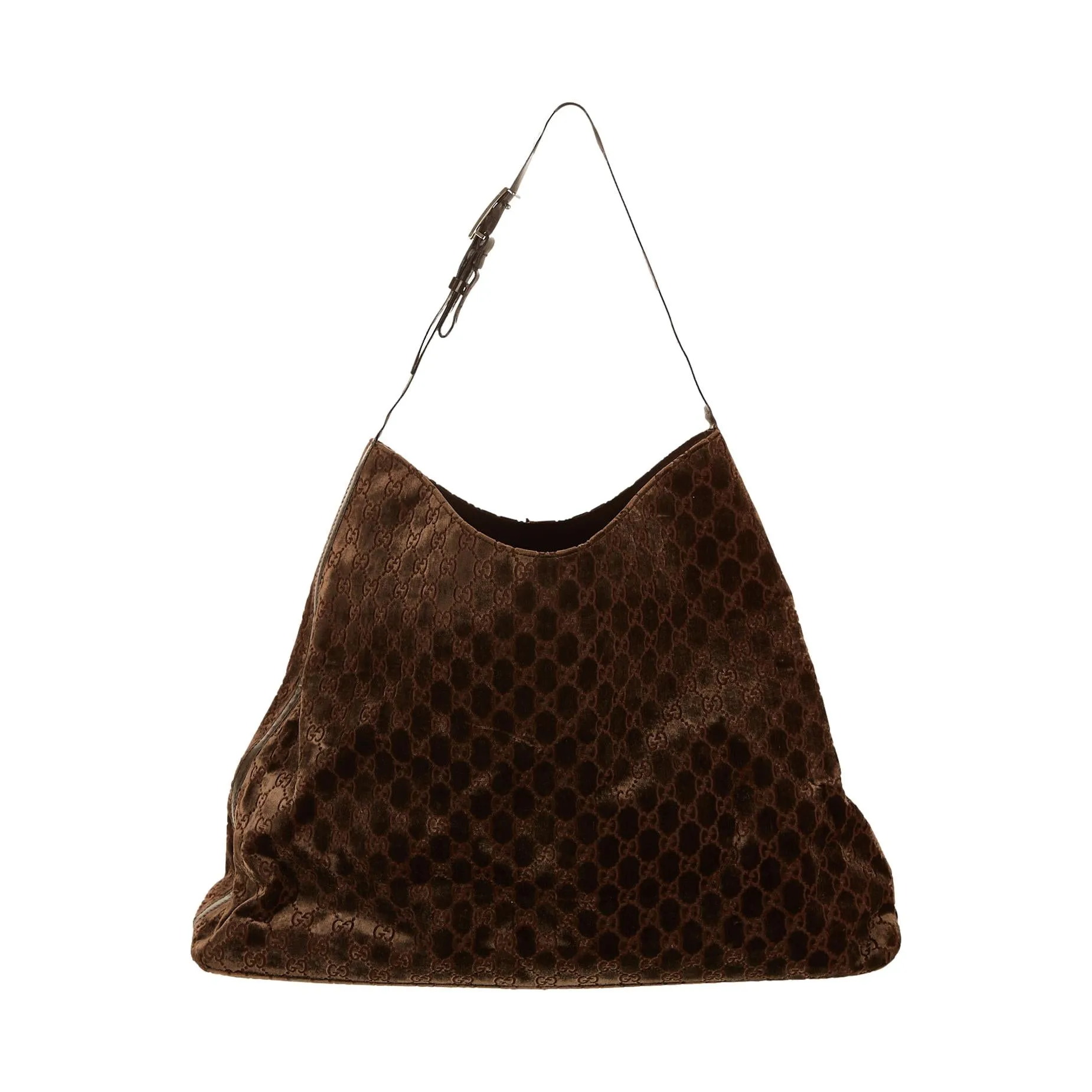 Gucci Brown Velour Jumbo Logo Shoulder Bag