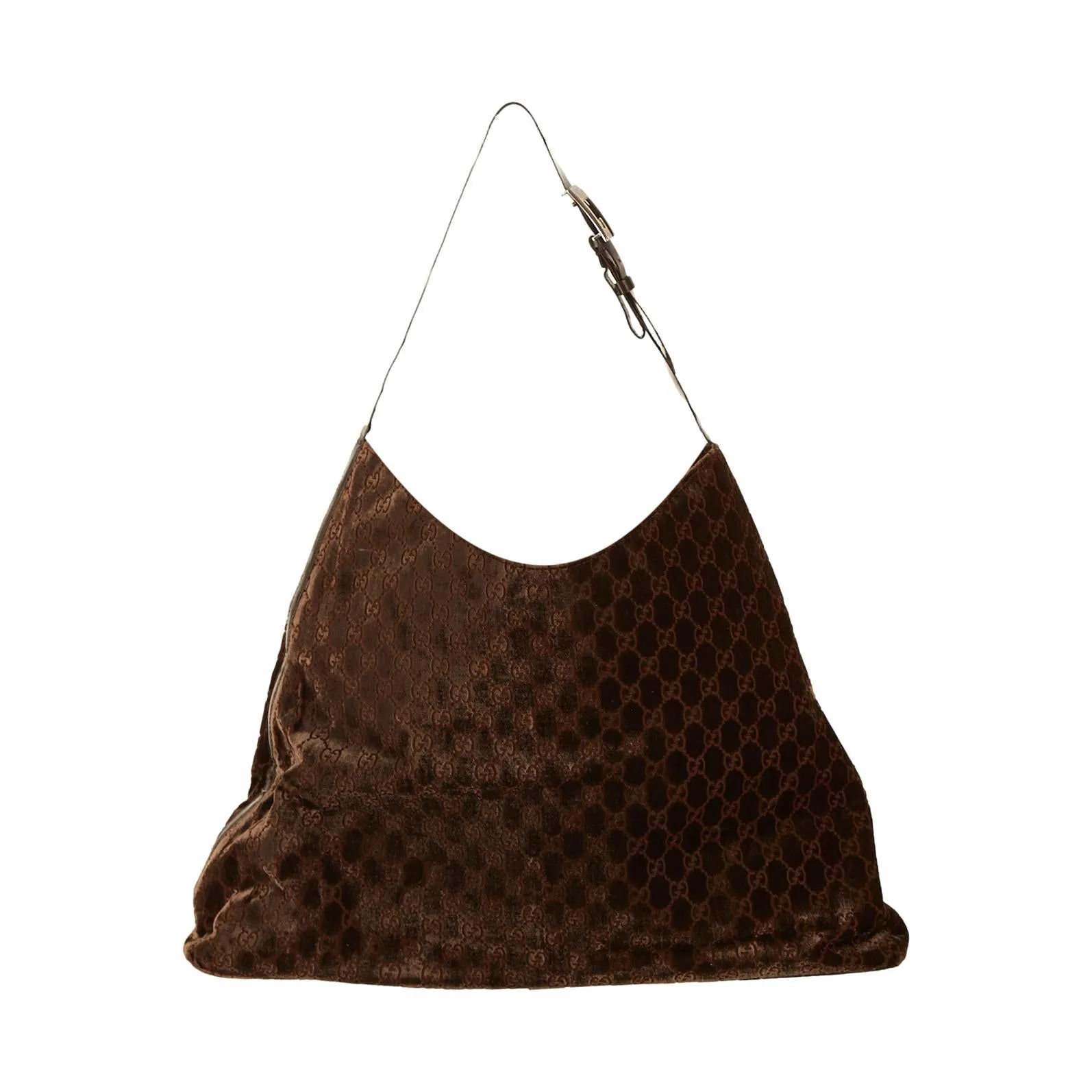 Gucci Brown Velour Jumbo Logo Shoulder Bag