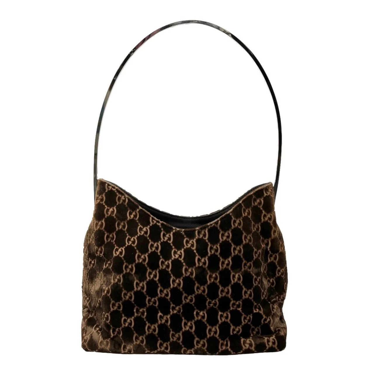 Gucci Brown Velvet Logo Shoulder Bag