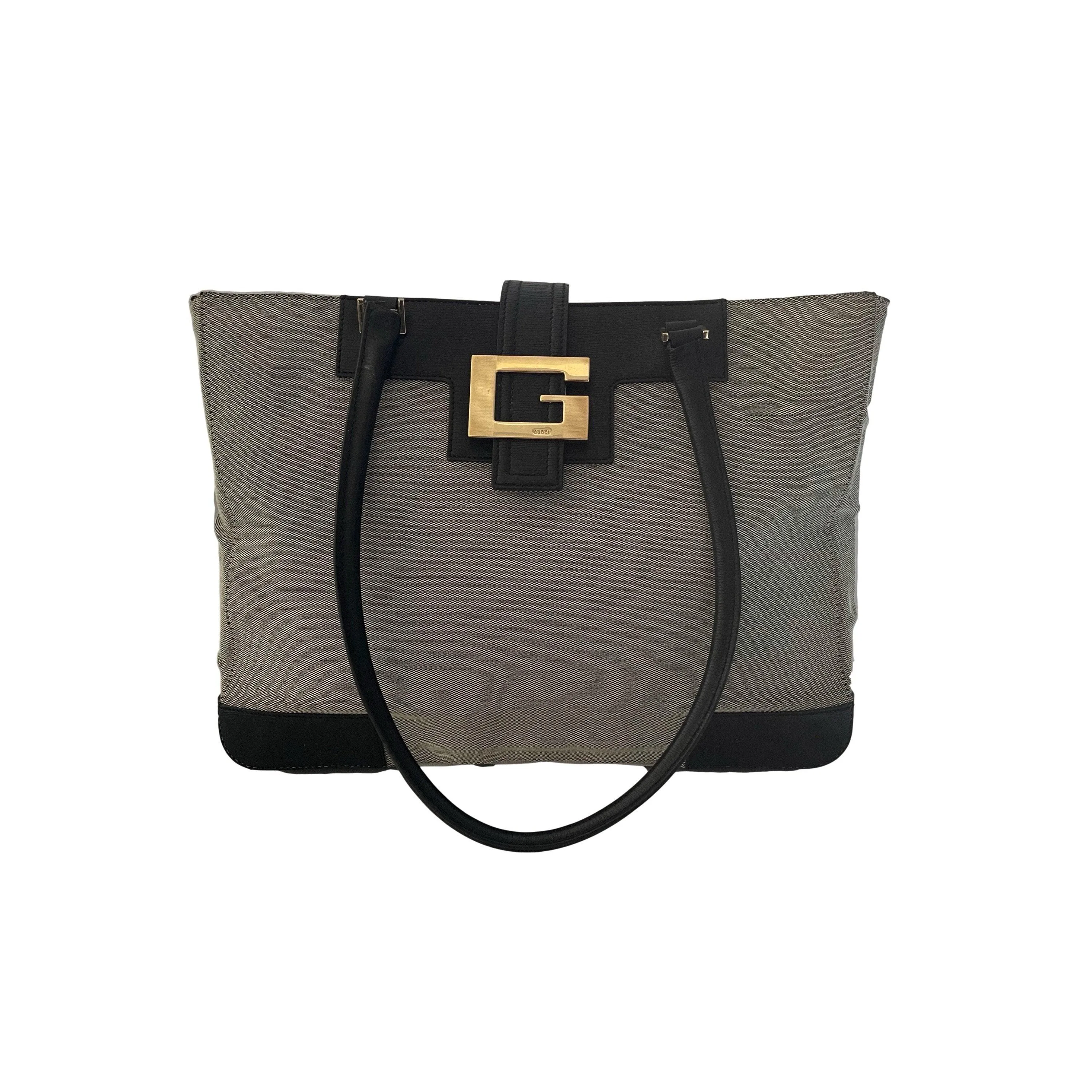 Gucci Grey Canvas Logo Shoulder Bag