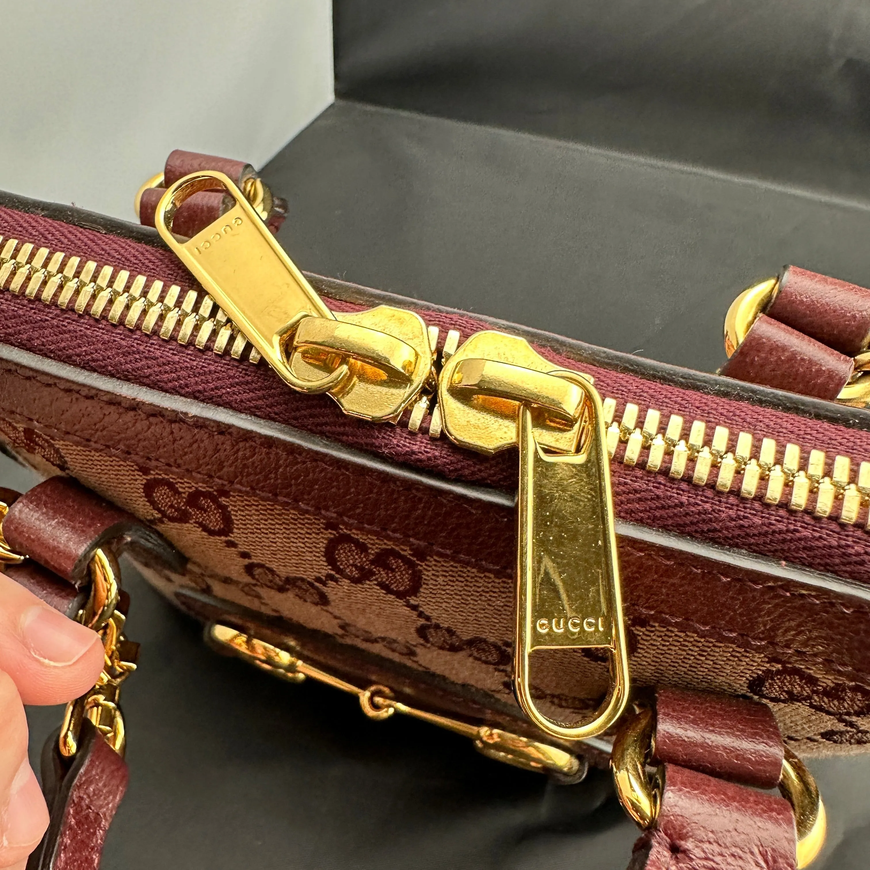 Gucci Horsebit 1955 GG Mini Bag in Burgundy