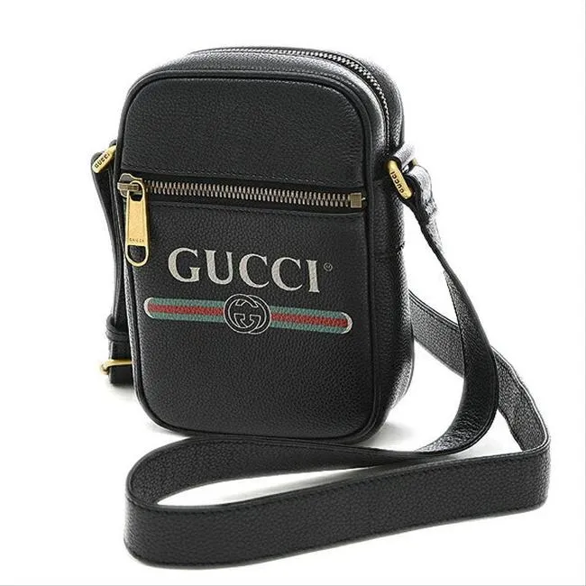 Gucci Logo Print Leather Crossbody Bag in Black
