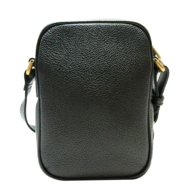 Gucci Logo Print Leather Crossbody Bag in Black