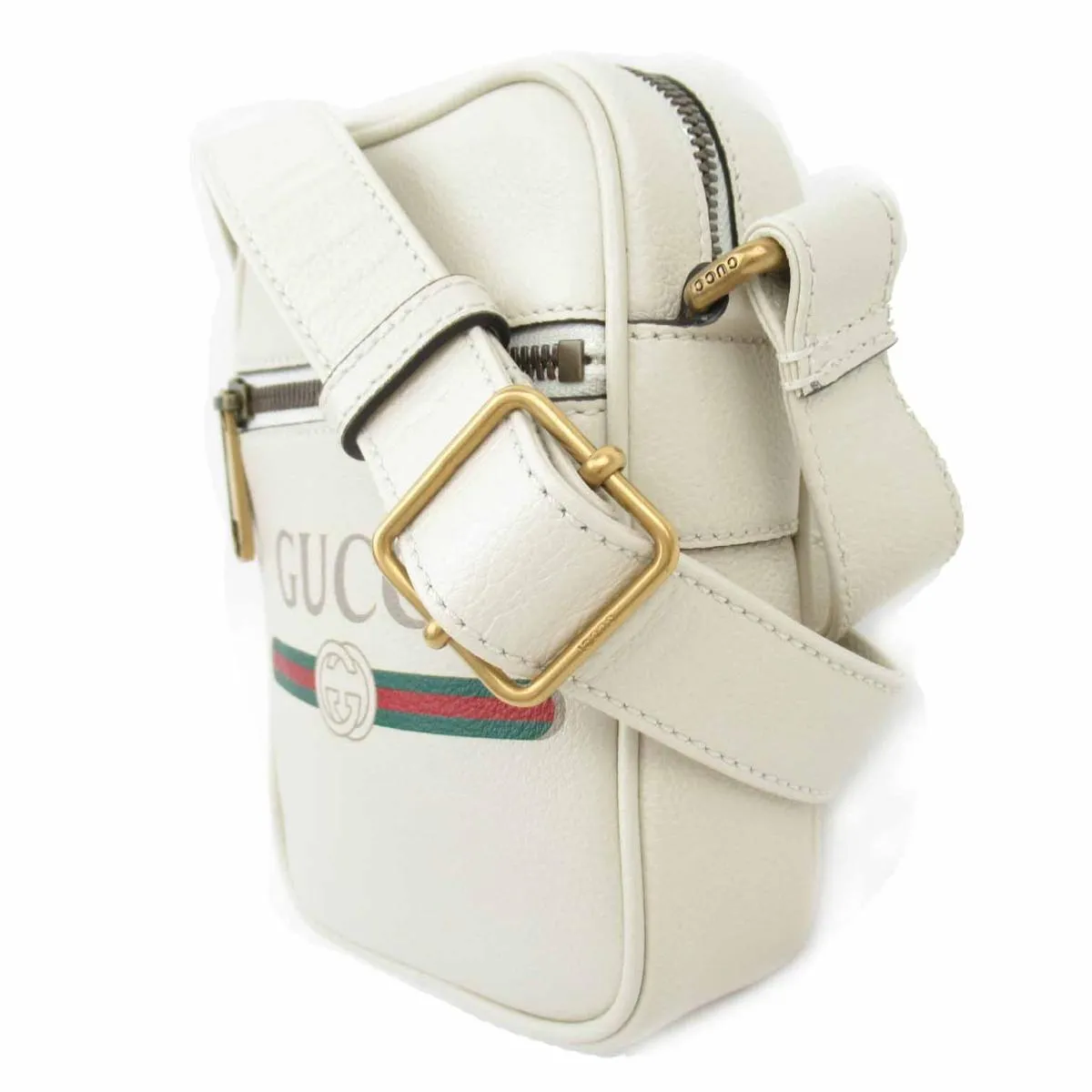 Gucci Logo Print Leather Crossbody Bag in White