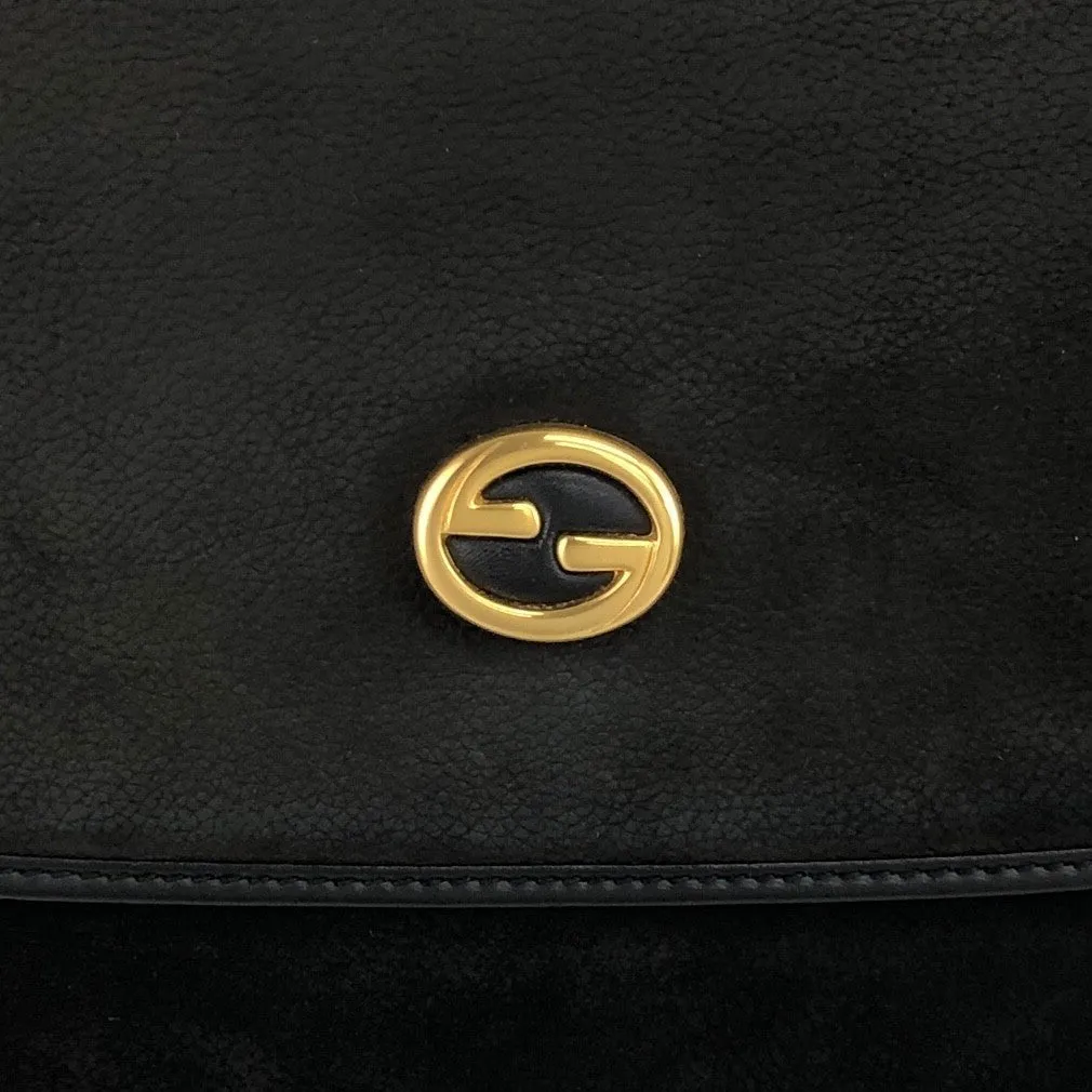 GUCCI Logo Shoulder bag Black Vintage tid77d