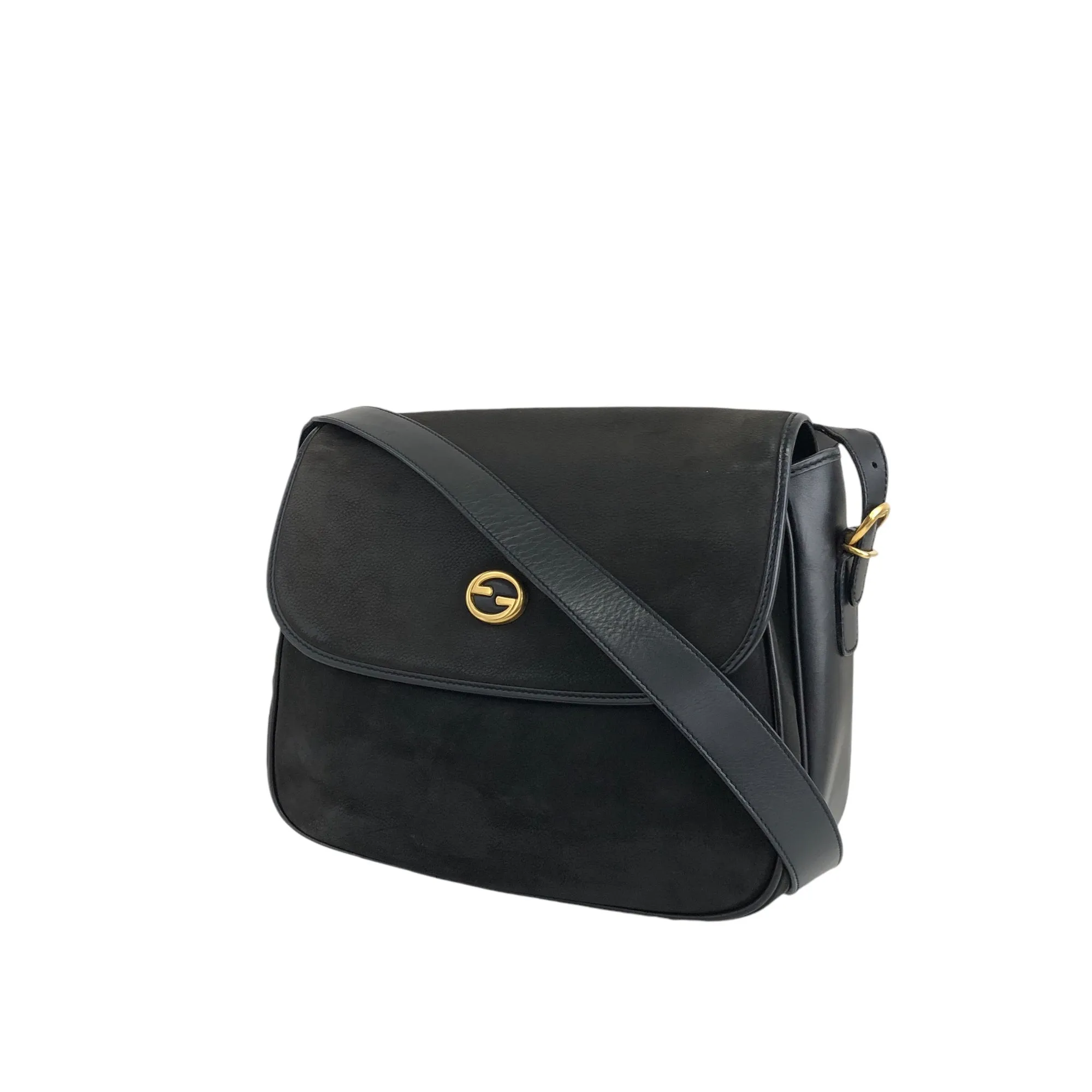 GUCCI Logo Shoulder bag Black Vintage tid77d