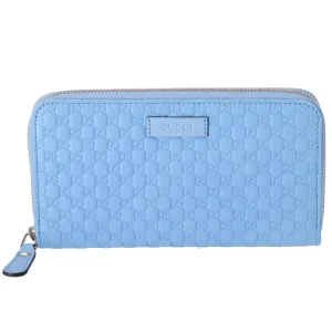 GUCCI Micro Guccissima Long Wallet 449391 Light Blue Leather