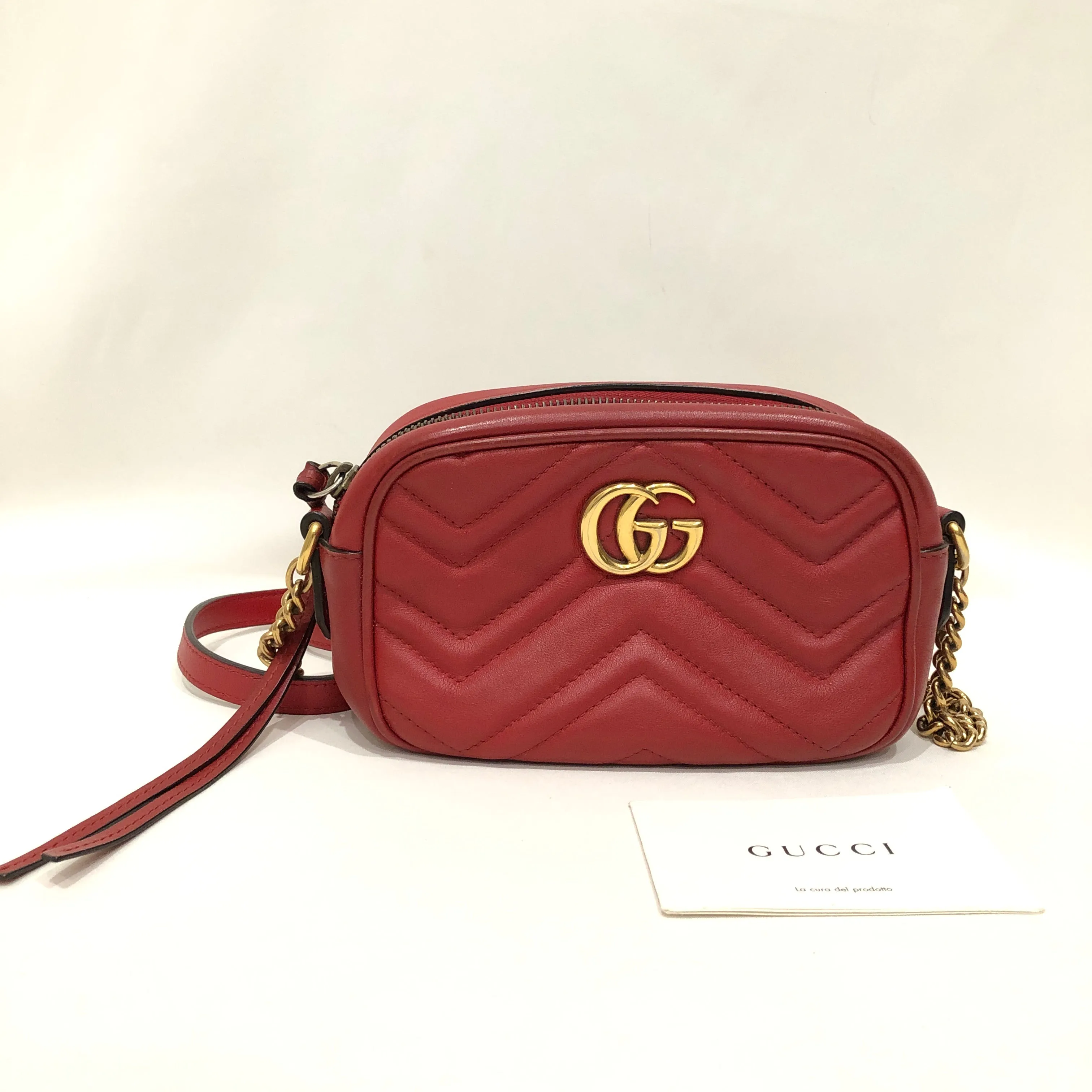 Gucci Mini Red Calfskin GG Marmont Camera Crossbody Bag Sku# 83260