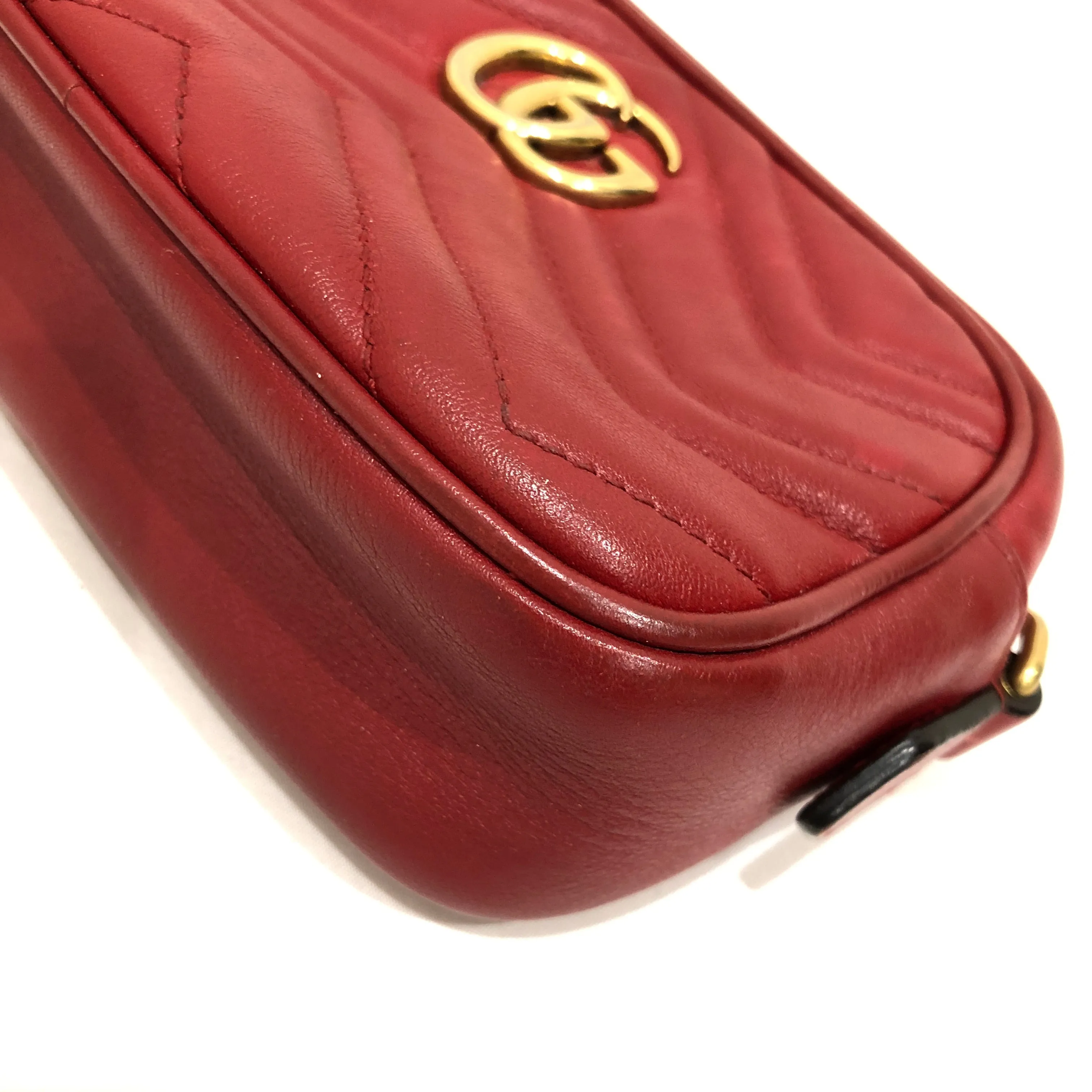 Gucci Mini Red Calfskin GG Marmont Camera Crossbody Bag Sku# 83260