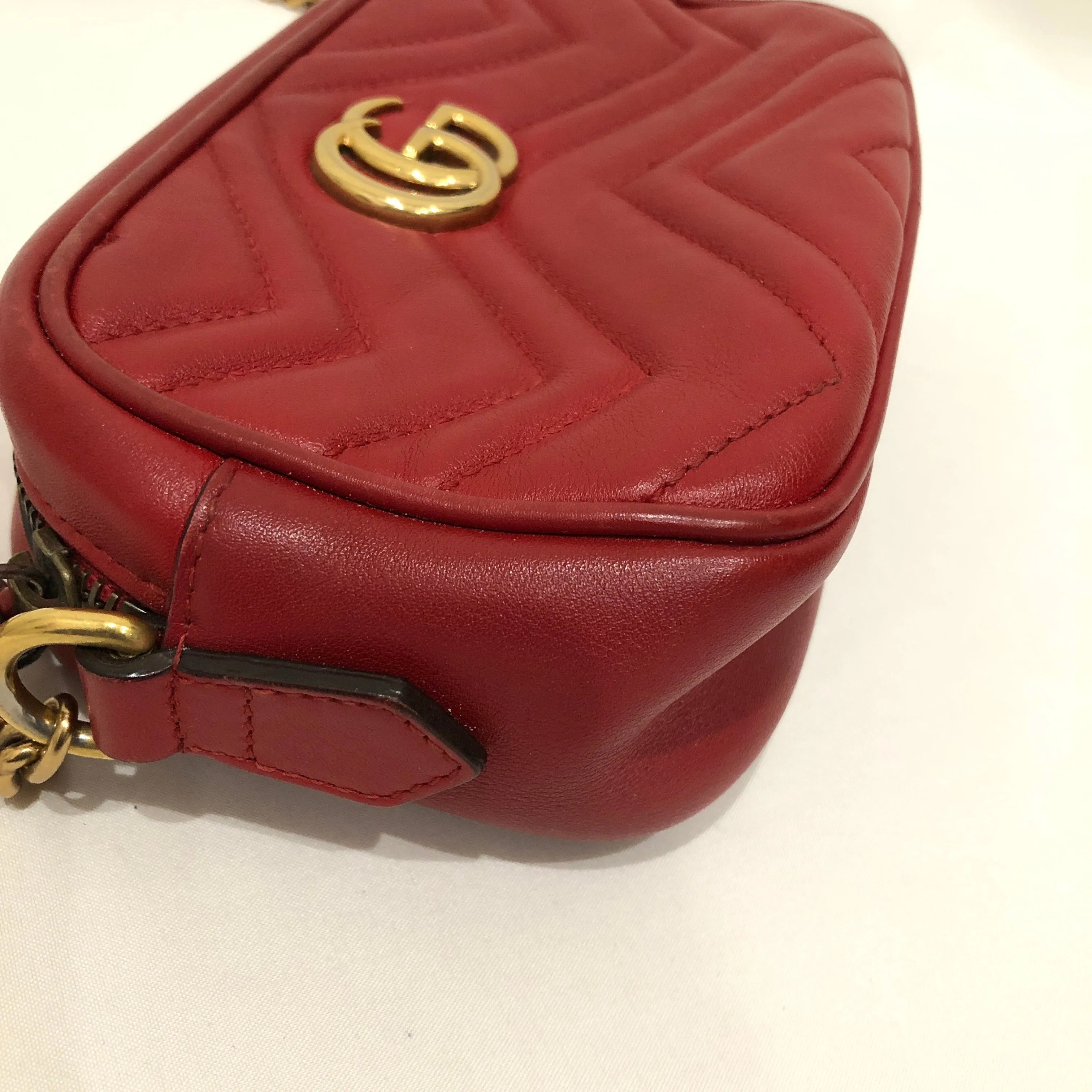 Gucci Mini Red Calfskin GG Marmont Camera Crossbody Bag Sku# 83260
