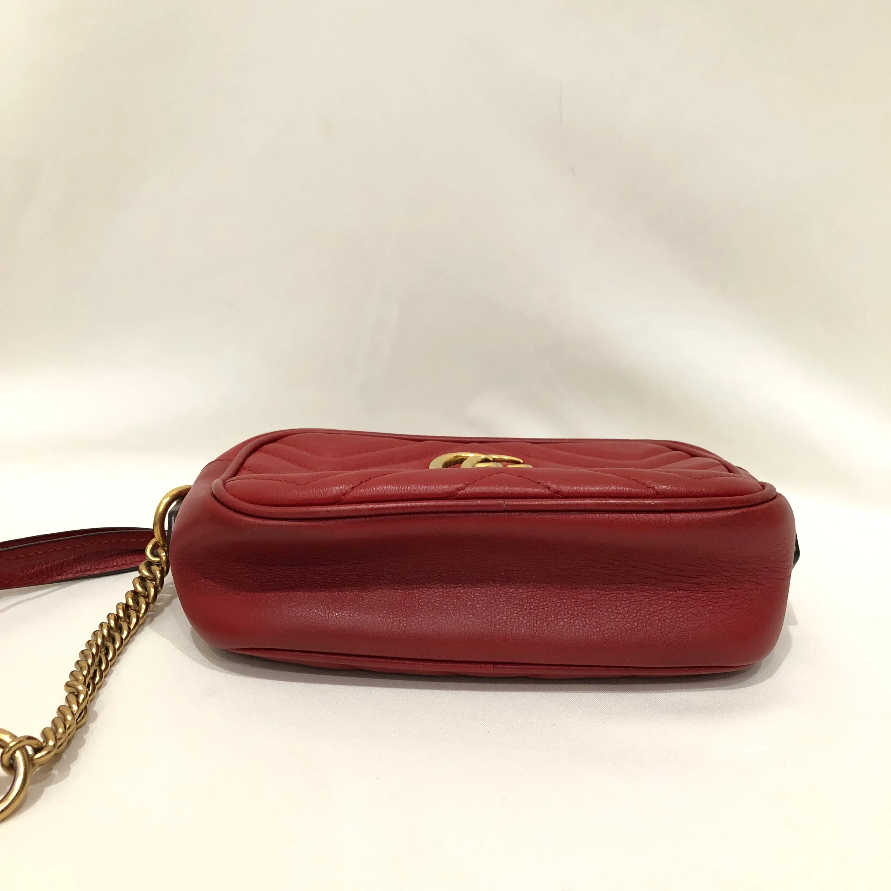 Gucci Mini Red Calfskin GG Marmont Camera Crossbody Bag Sku# 83260