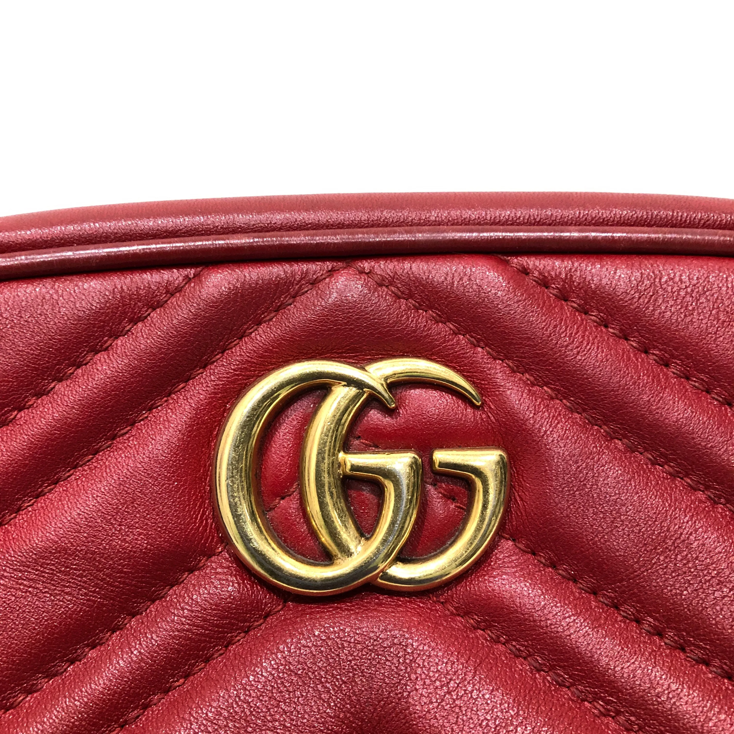 Gucci Mini Red Calfskin GG Marmont Camera Crossbody Bag Sku# 83260