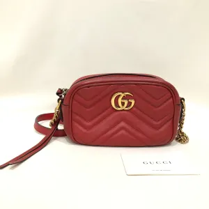 Gucci Mini Red Calfskin GG Marmont Camera Crossbody Bag Sku# 83260