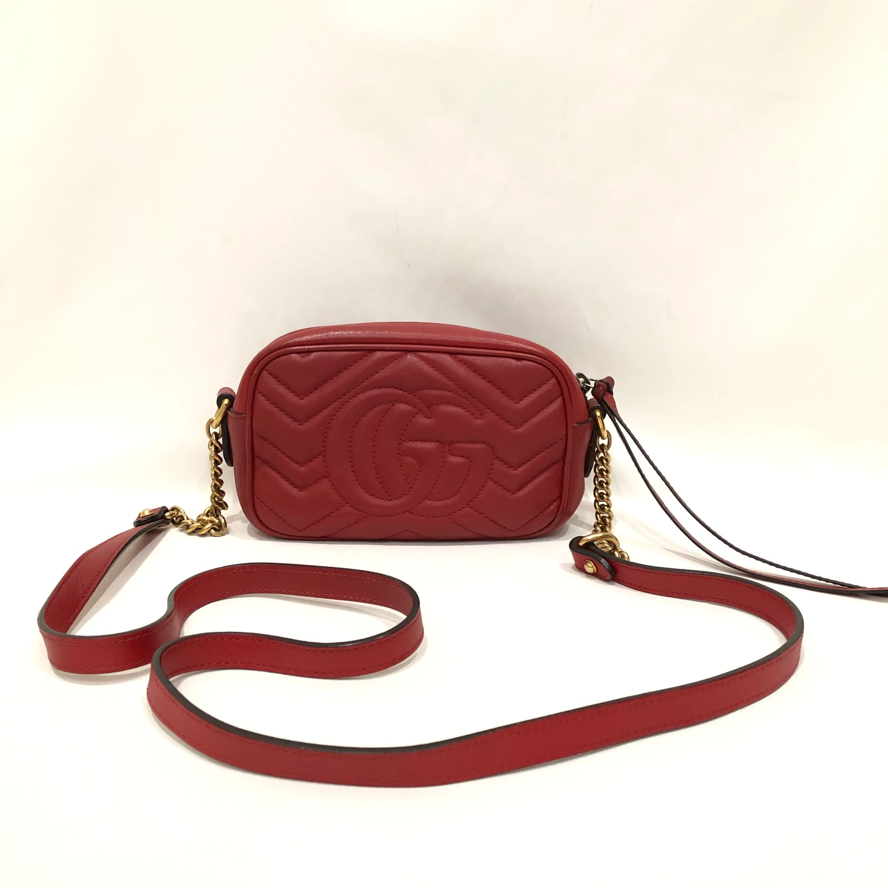 Gucci Mini Red Calfskin GG Marmont Camera Crossbody Bag Sku# 83260