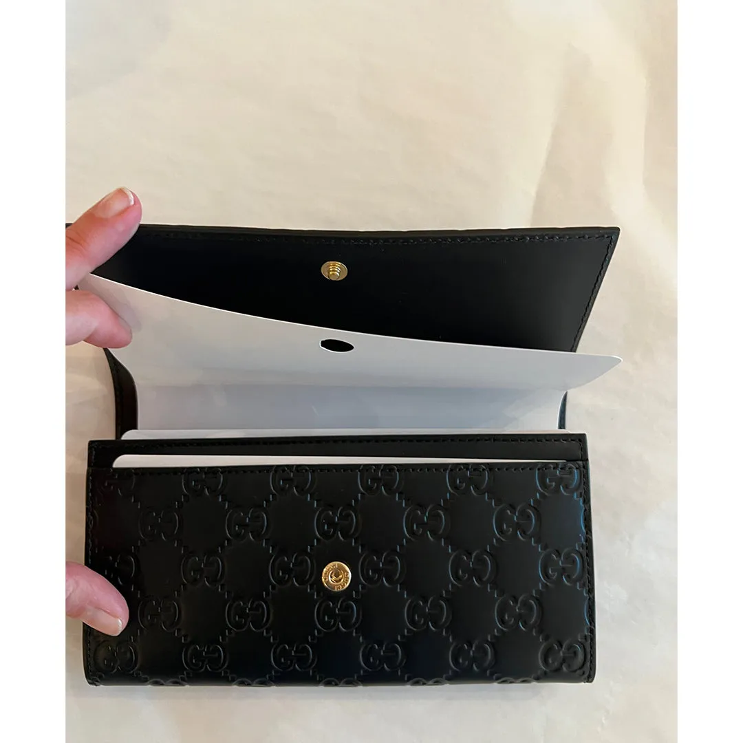 Gucci Signature Guccissima Black Clutch Fold over GG Wallet Bag Purse Italy New