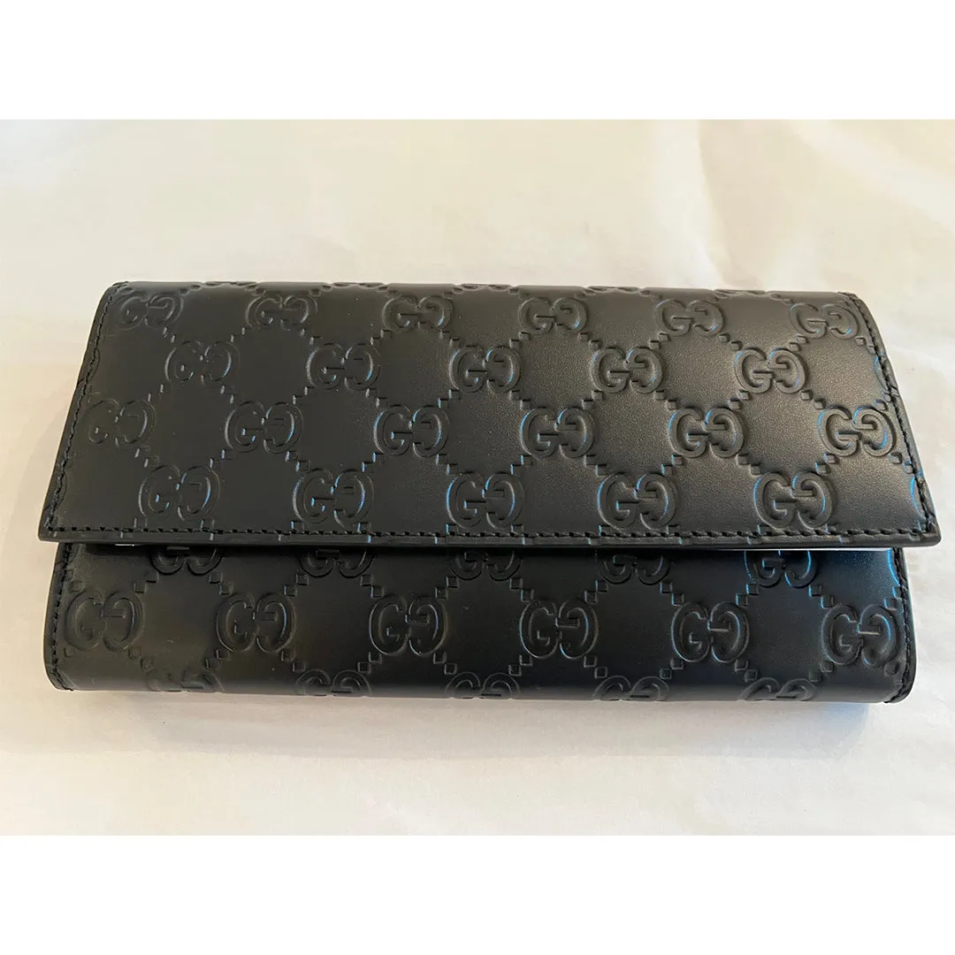 Gucci Signature Guccissima Black Clutch Fold over GG Wallet Bag Purse Italy New