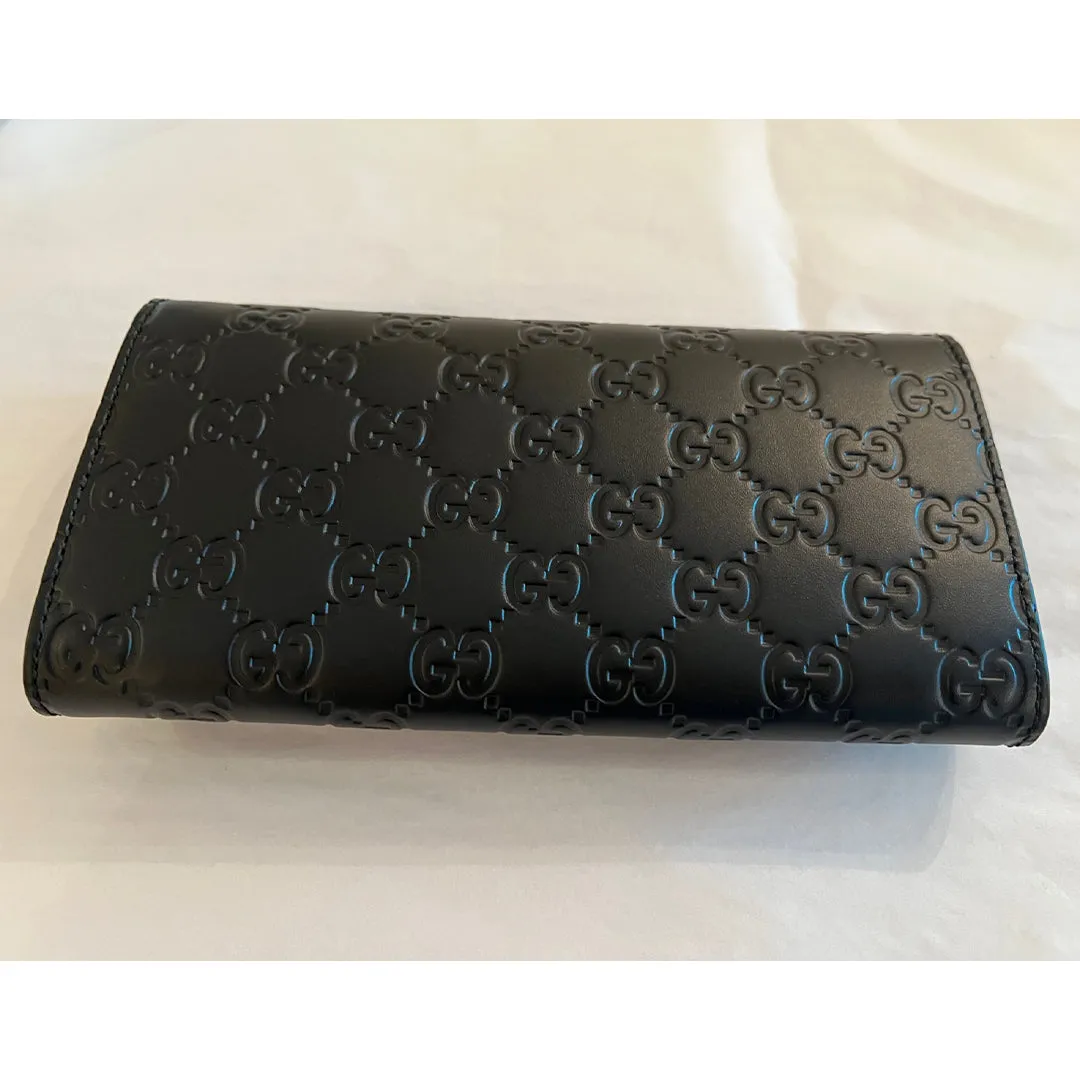 Gucci Signature Guccissima Black Clutch Fold over GG Wallet Bag Purse Italy New