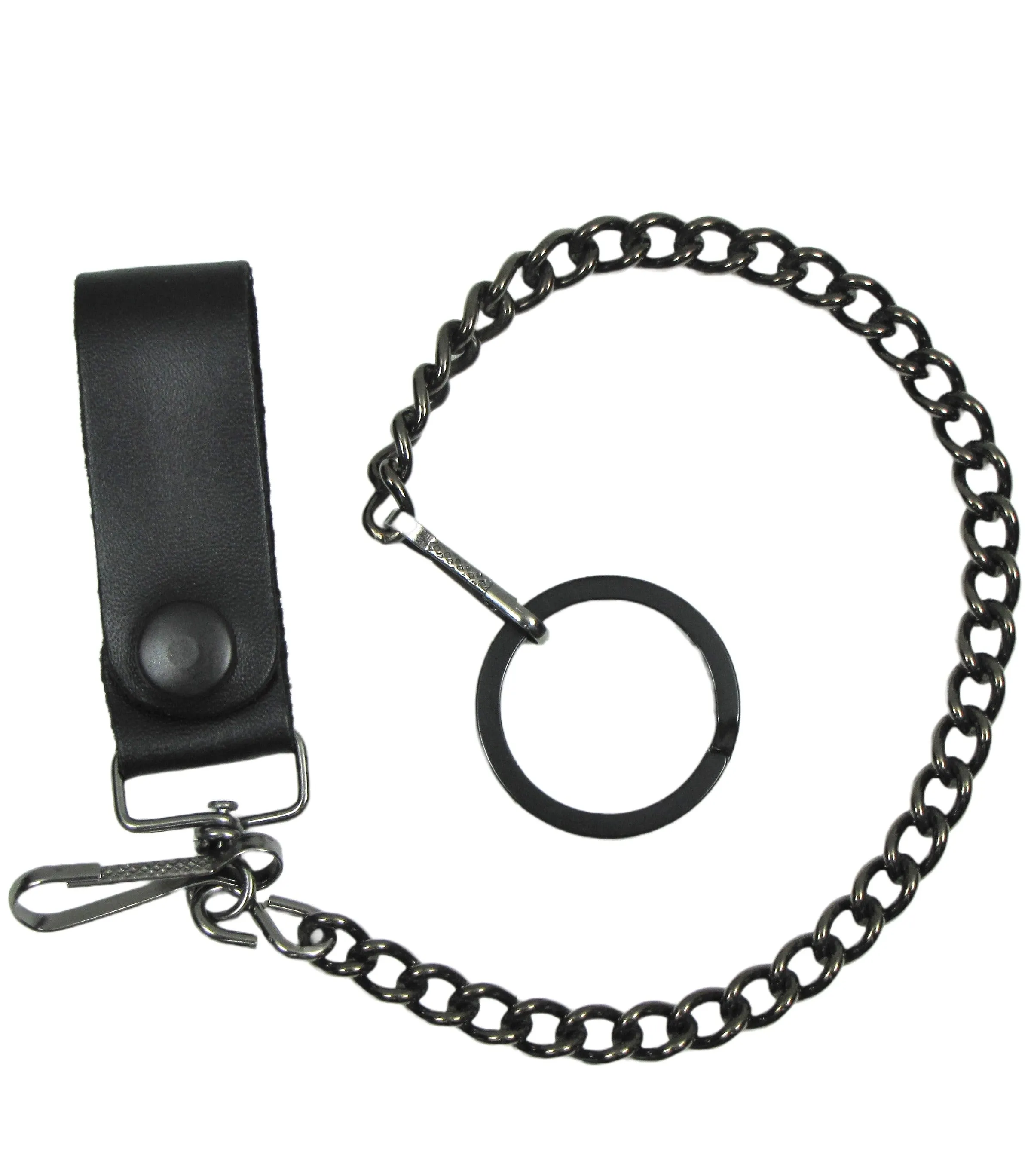 GUK12 12" Gun Metal Chain w/Black Leather Fob