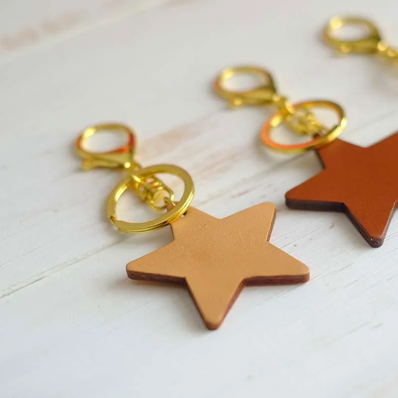 Handmade Leather Cute Star Bag Charm Keyring Personalized Monogrammed Gift Custom Women Key Charm Bag Charm