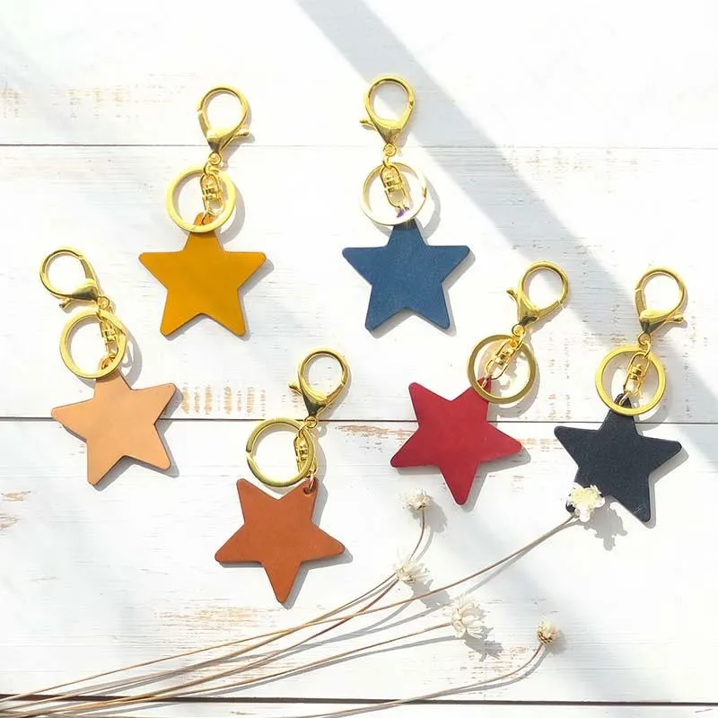 Handmade Leather Cute Star Bag Charm Keyring Personalized Monogrammed Gift Custom Women Key Charm Bag Charm