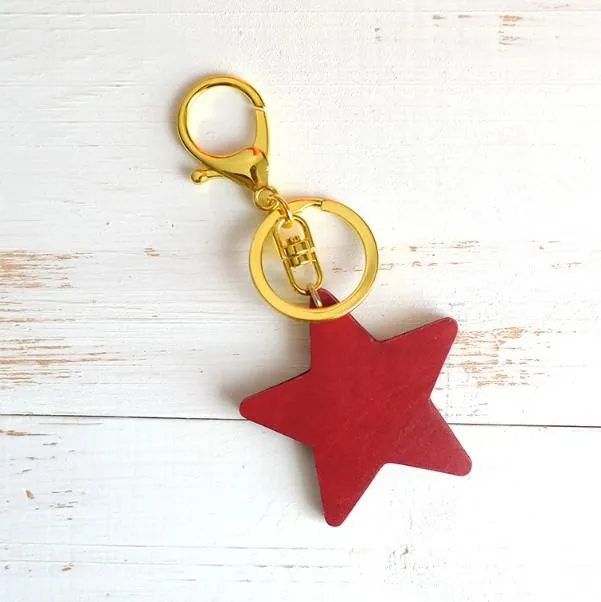 Handmade Leather Cute Star Bag Charm Keyring Personalized Monogrammed Gift Custom Women Key Charm Bag Charm