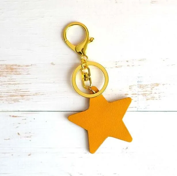 Handmade Leather Cute Star Bag Charm Keyring Personalized Monogrammed Gift Custom Women Key Charm Bag Charm