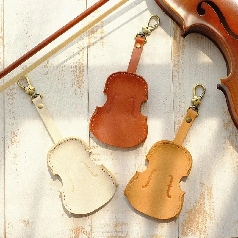 Handmade Leather Cute Violin Camel Keyring Keychain Women Personalized Monogrammed Gift Custom Wallet Women Keyring Keychain