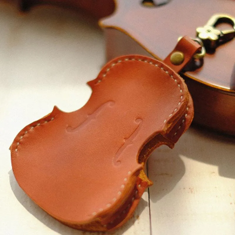 Handmade Leather Cute Violin Camel Keyring Keychain Women Personalized Monogrammed Gift Custom Wallet Women Keyring Keychain
