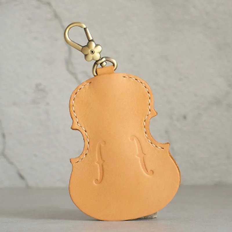 Handmade Leather Cute Violin Camel Keyring Keychain Women Personalized Monogrammed Gift Custom Wallet Women Keyring Keychain