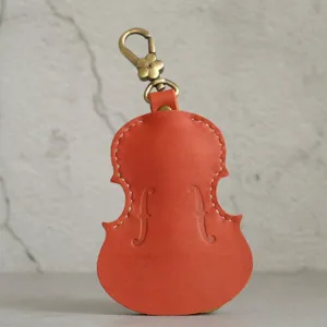 Handmade Leather Cute Violin Camel Keyring Keychain Women Personalized Monogrammed Gift Custom Wallet Women Keyring Keychain