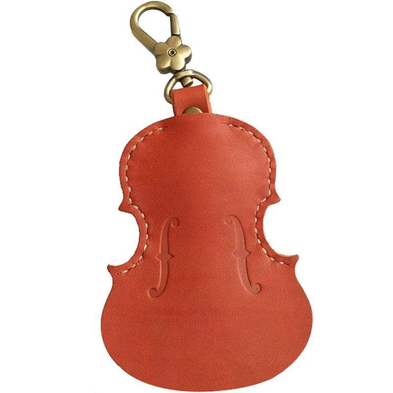 Handmade Leather Cute Violin Camel Keyring Keychain Women Personalized Monogrammed Gift Custom Wallet Women Keyring Keychain
