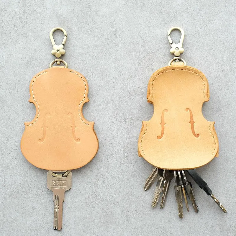 Handmade Leather Cute Violin Camel Keyring Keychain Women Personalized Monogrammed Gift Custom Wallet Women Keyring Keychain