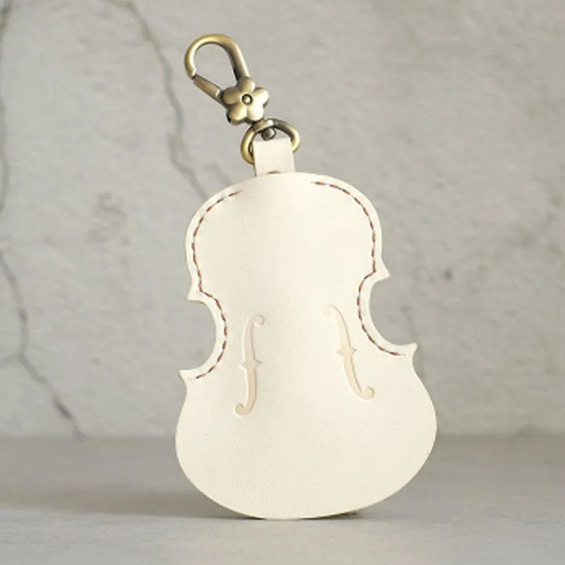 Handmade Leather Cute Violin Camel Keyring Keychain Women Personalized Monogrammed Gift Custom Wallet Women Keyring Keychain