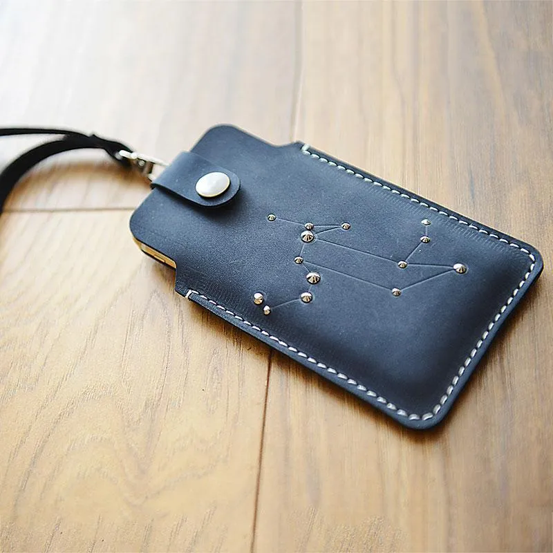 HANDMADE LEATHER CUTE Women Blue Constellation iPhone Case Holder PERSONALIZED MONOGRAMMED GIFT CUSTOM Wallet