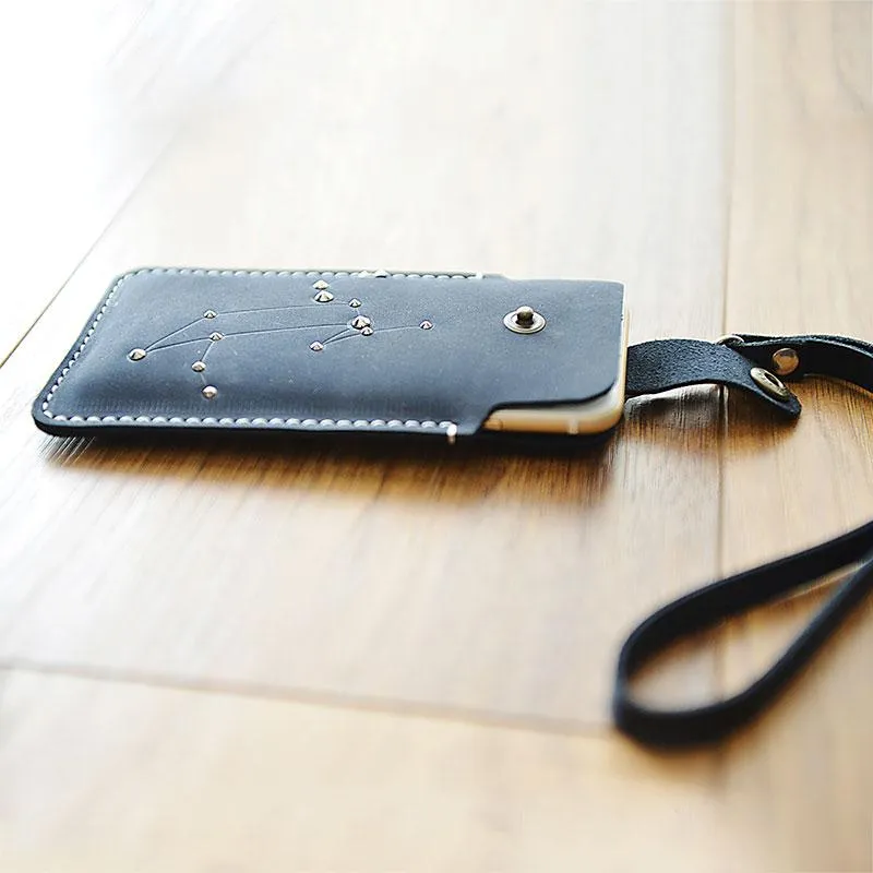 HANDMADE LEATHER CUTE Women Blue Constellation iPhone Case Holder PERSONALIZED MONOGRAMMED GIFT CUSTOM Wallet