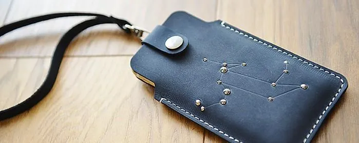 HANDMADE LEATHER CUTE Women Blue Constellation iPhone Case Holder PERSONALIZED MONOGRAMMED GIFT CUSTOM Wallet