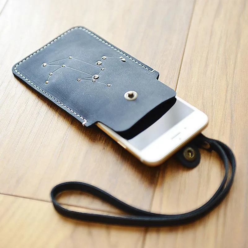 HANDMADE LEATHER CUTE Women Blue Constellation iPhone Case Holder PERSONALIZED MONOGRAMMED GIFT CUSTOM Wallet