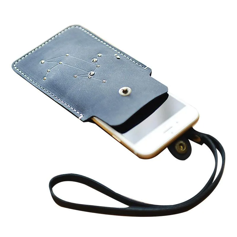 HANDMADE LEATHER CUTE Women Blue Constellation iPhone Case Holder PERSONALIZED MONOGRAMMED GIFT CUSTOM Wallet