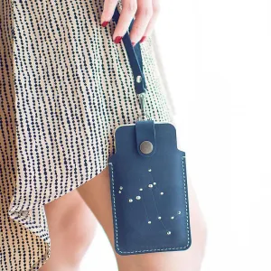 HANDMADE LEATHER CUTE Women Blue Constellation iPhone Case Holder PERSONALIZED MONOGRAMMED GIFT CUSTOM Wallet