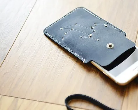 HANDMADE LEATHER CUTE Women Blue Constellation iPhone Case Holder PERSONALIZED MONOGRAMMED GIFT CUSTOM Wallet