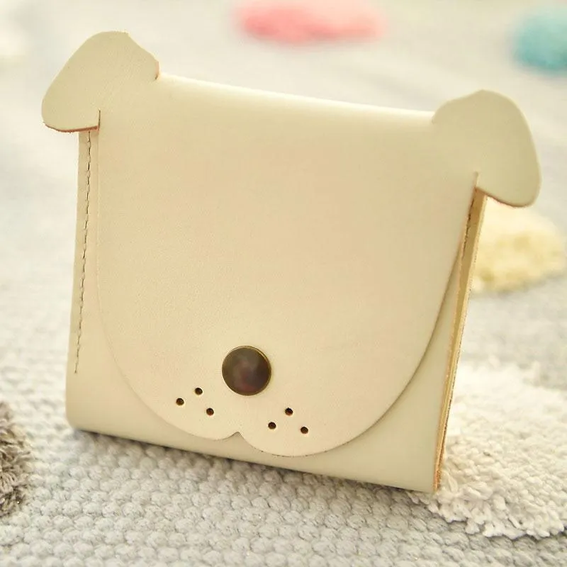 HANDMADE LEATHER Women Cute Dog Trifold Short Small WALLET PERSONALIZED MONOGRAMMED GIFT CUSTOM Card Holder Small Wallet