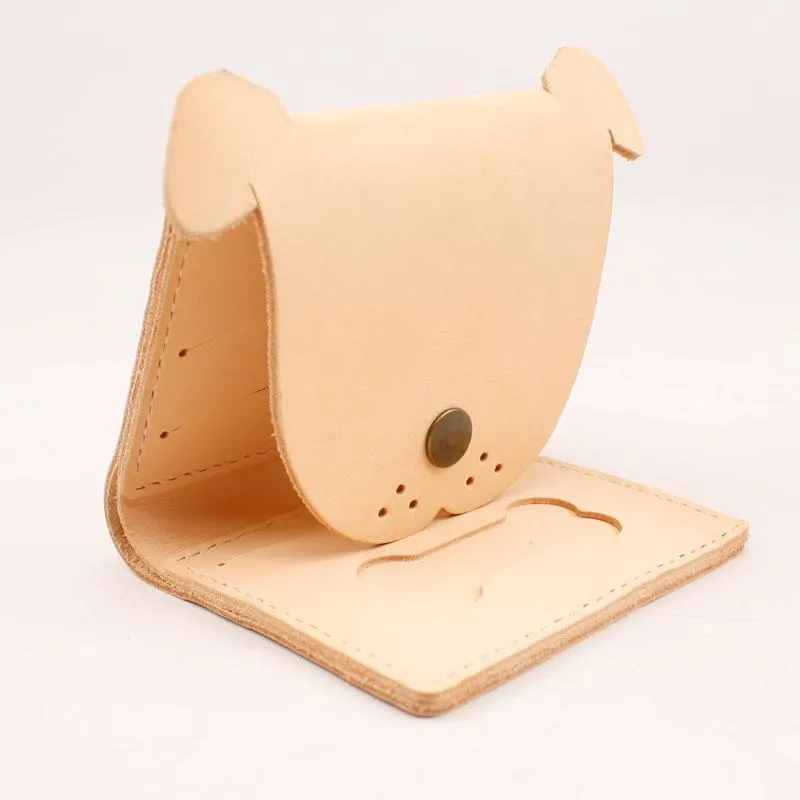 HANDMADE LEATHER Women Cute Dog Trifold Short Small WALLET PERSONALIZED MONOGRAMMED GIFT CUSTOM Card Holder Small Wallet