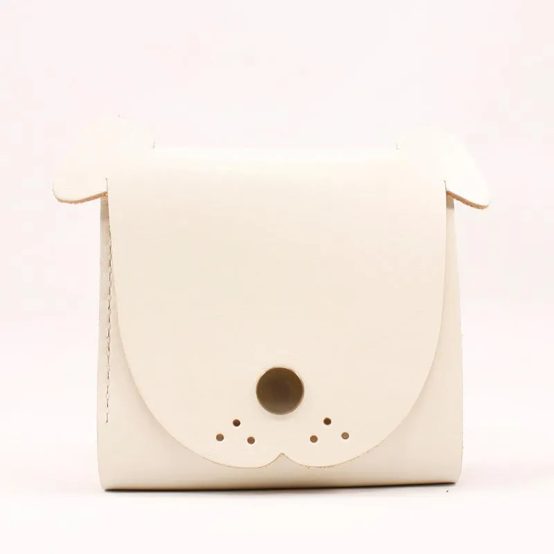 HANDMADE LEATHER Women Cute Dog Trifold Short Small WALLET PERSONALIZED MONOGRAMMED GIFT CUSTOM Card Holder Small Wallet