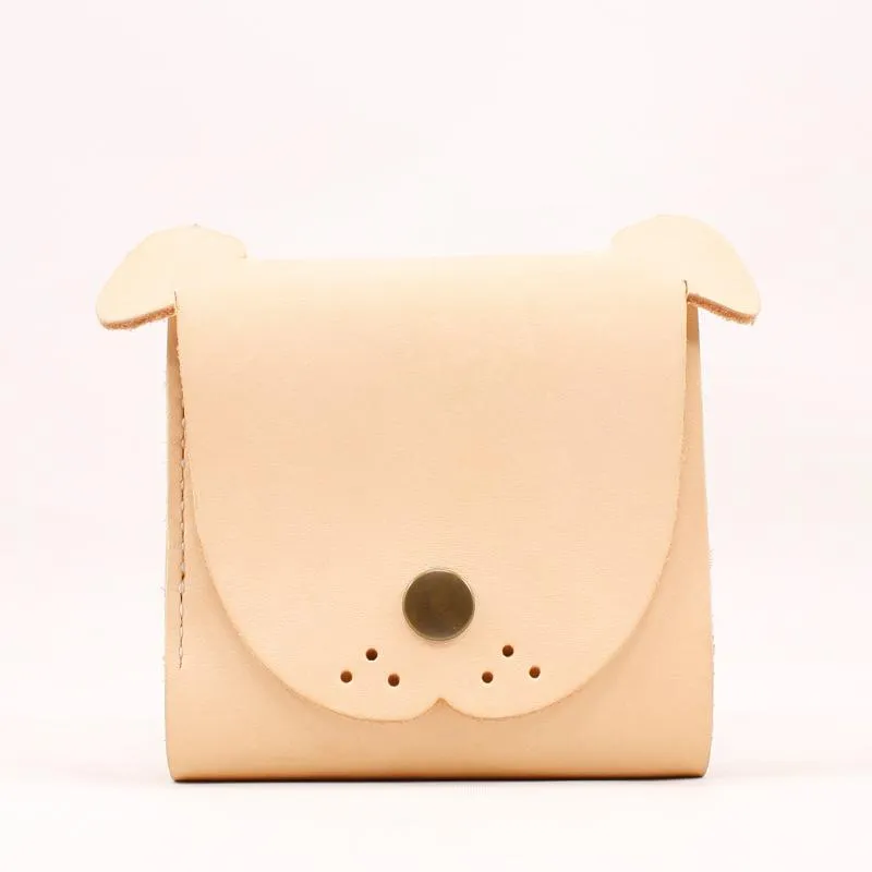 HANDMADE LEATHER Women Cute Dog Trifold Short Small WALLET PERSONALIZED MONOGRAMMED GIFT CUSTOM Card Holder Small Wallet