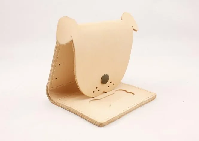 HANDMADE LEATHER Women Cute Dog Trifold Short Small WALLET PERSONALIZED MONOGRAMMED GIFT CUSTOM Card Holder Small Wallet
